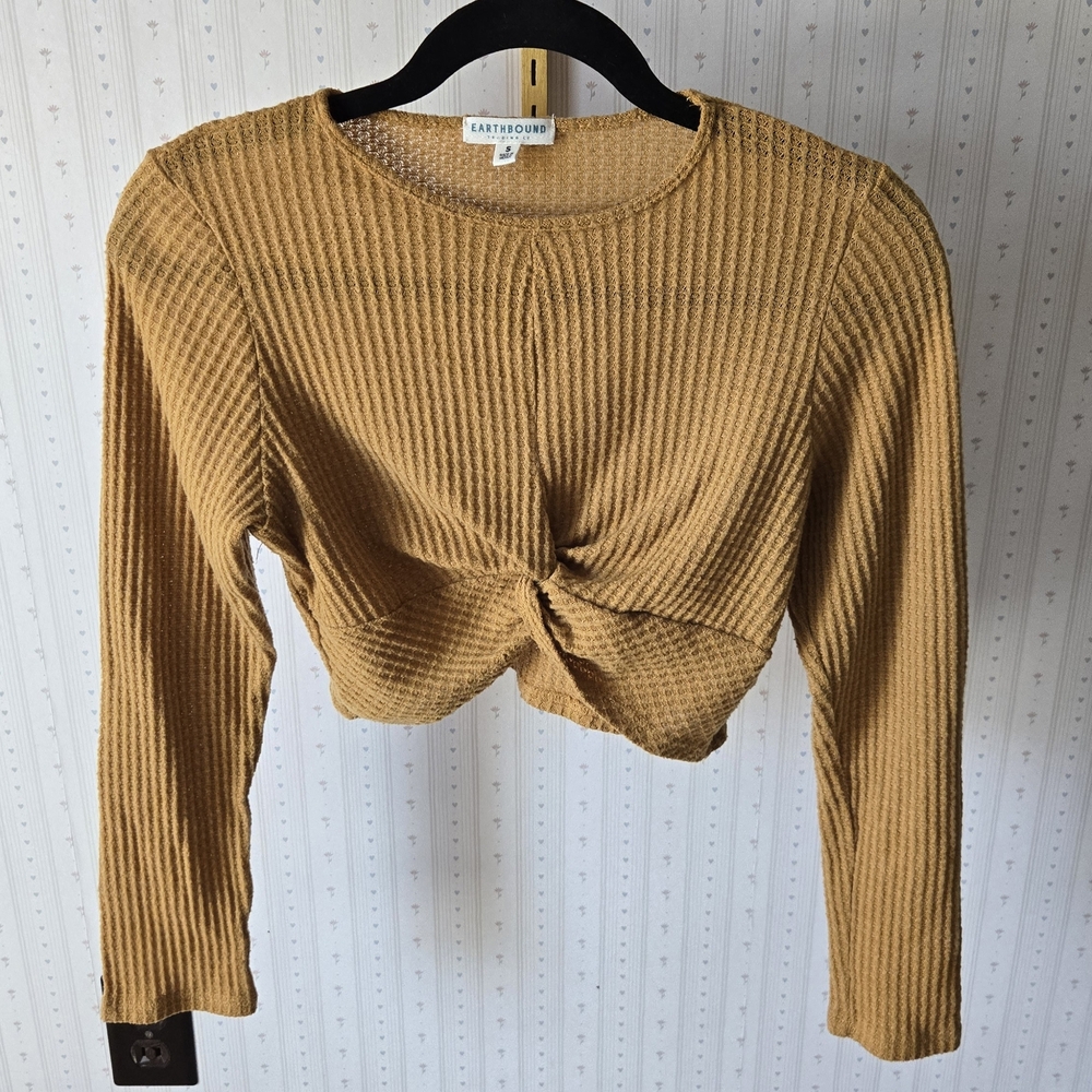 Earthbound Ochre Ribbed Twist Front Blouse